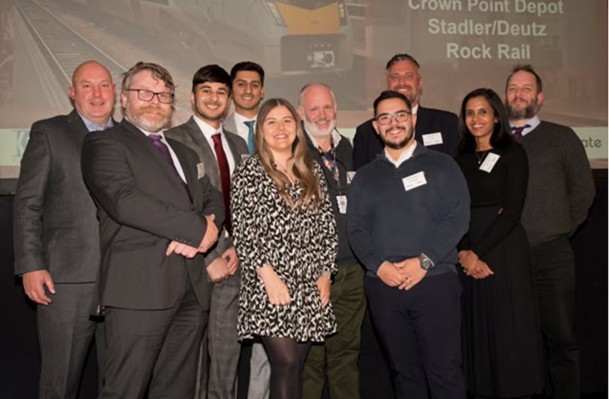 Representatives from Greater Anglia and Stadler receiving the Golden Spanner Award